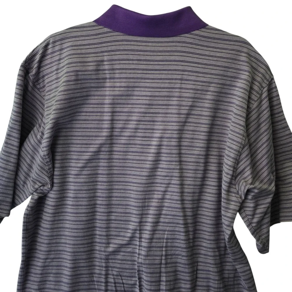 Peter Millar Mens Large Purple Stripe Double Mercerized Cotton‎ Polo Shirt Golf
